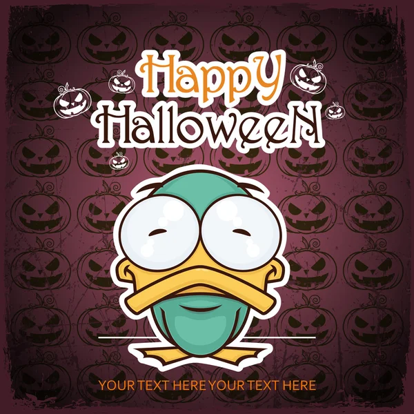 Halloween greeting card with cartoon duck. Vector illustration. — Stock Vector