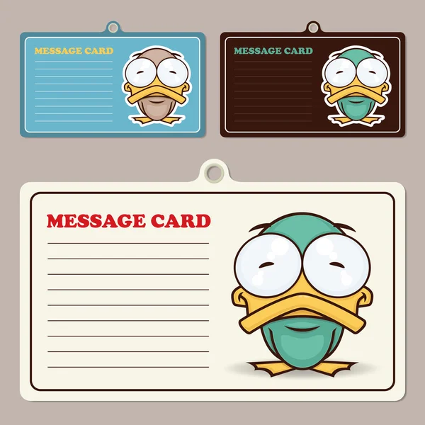 Conjunto de tarjetas de mensaje vectorial con carácter de pato de dibujos animados . — Archivo Imágenes Vectoriales