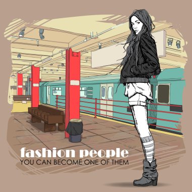 sexy fashion meisje op een grunge achtergrond. vector illustrator