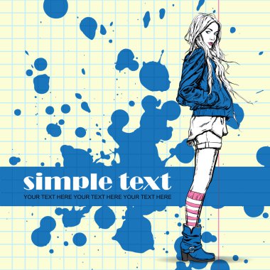 moda güzel kız bir grunge arka planda. Vector Illustrator. metin için yer