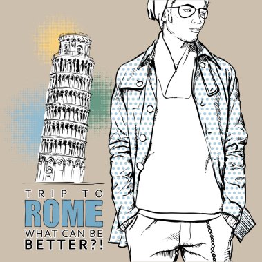 İtalyan bir arka plan üzerinde şık genç adam. vektör çizim