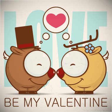 Sevgililer günü tebrik kartı ile geyik karakter karikatür.