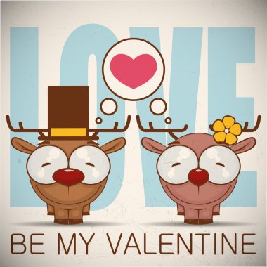 Sevgililer günü tebrik kartı ile geyik karakter karikatür.
