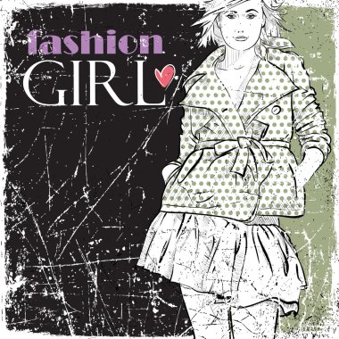 Kız çok güzel moda Vintage vektör çizim.
