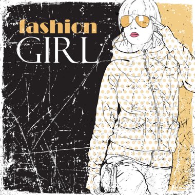 Vintage moda güzel kız ile arka plan çizik.