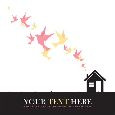 ev ve kuşlar tasarlamak vektör çizimi.