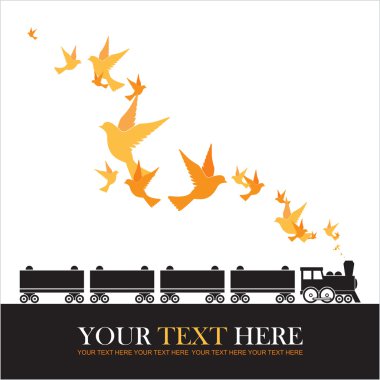 lokomotif ve kuşlar tasarlamak vektör çizimi.