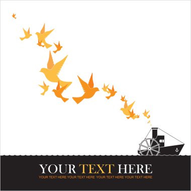 vapur ve kuşlar tasarlamak vektör çizimi.