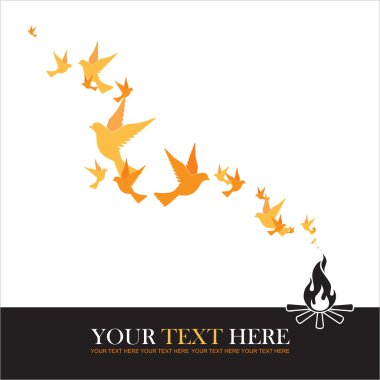 Yangın ve kuşlar tasarlamak vektör çizimi.