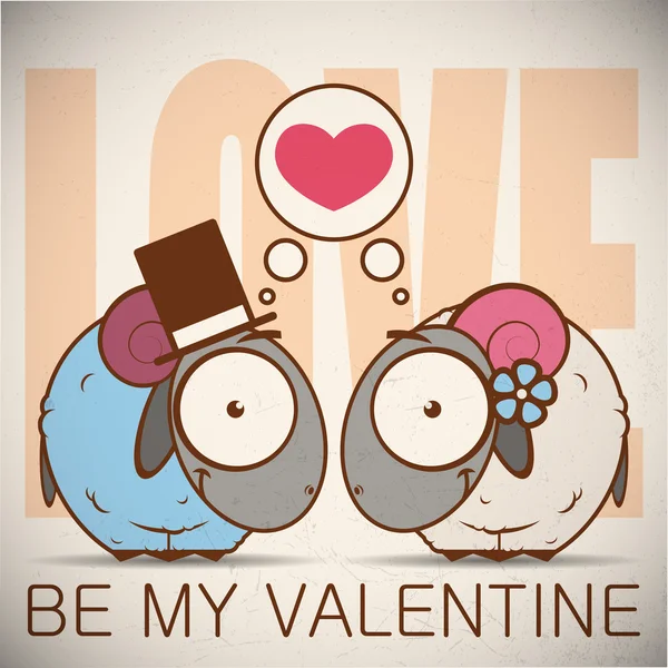 羊の漫画のキャラクターとバレンタインの日グリーティング カード. — ストックベクタ