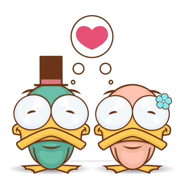 Valentinstag Grußkarte mit Comic-Entenfiguren. — Stockvektor