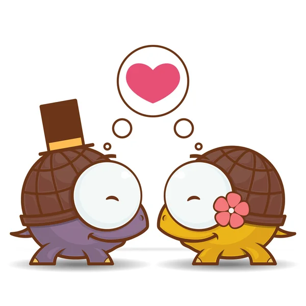 Biglietto di auguri per San Valentino con personaggi tartaruga dei cartoni animati . — Vettoriale Stock