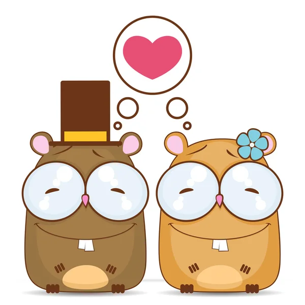 Valentines day greeting card with cartoon hamster characters. — Stock Vector