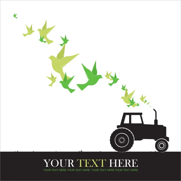 Abstract vector illustration of tractor and birds. — Stock Vector