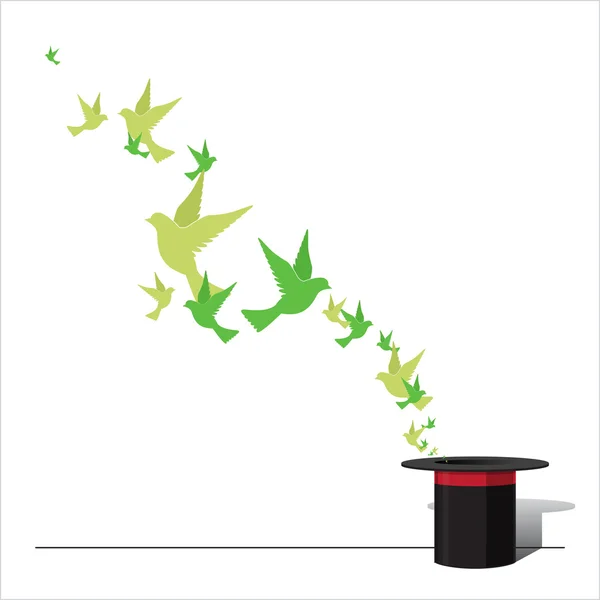 魔法の帽子と鳥の抽象的な秋のベクトル図 — ストックベクタ