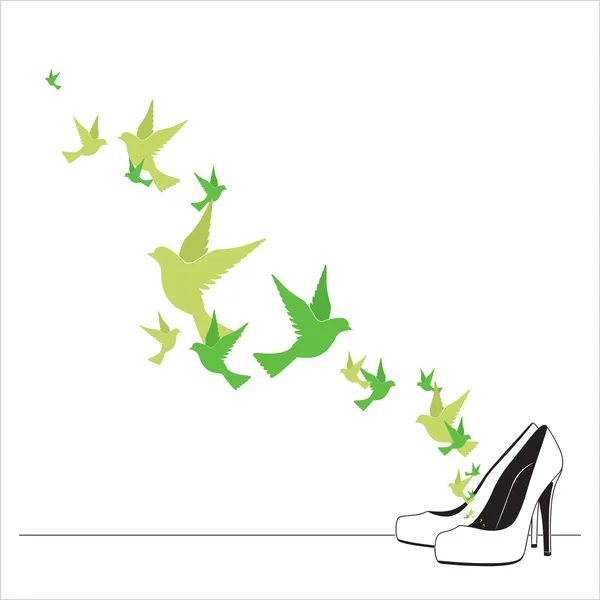 Abstract vector illustration of shoes and birds. — Stock Vector