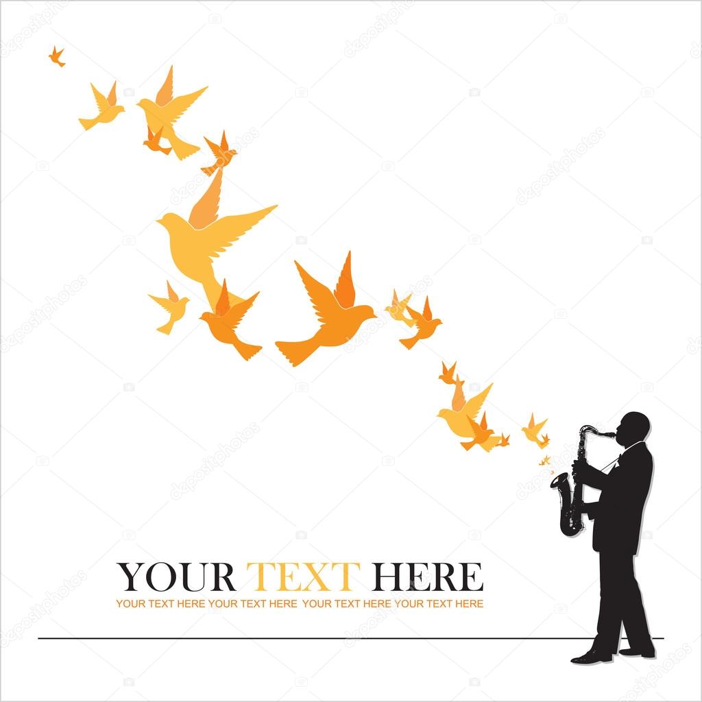 Abstract vector illustration of jazz maker and birds.