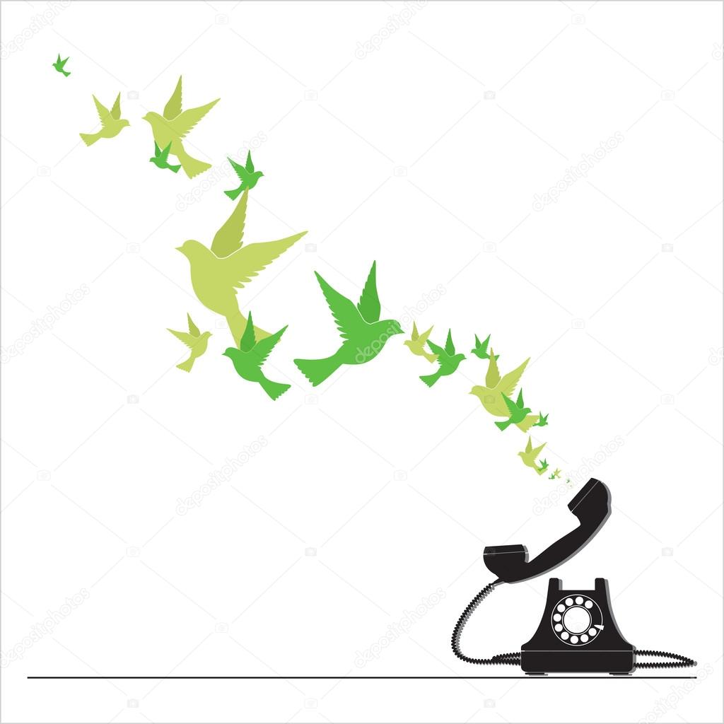 Abstract vector illustration of telephone and birds.