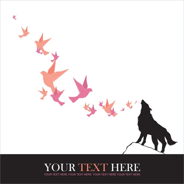 Abstract vector illustration of wolf and birds. — Stock Vector