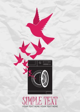 çamaşır makinesi ve kuşlar tasarlamak vektör çizimi.