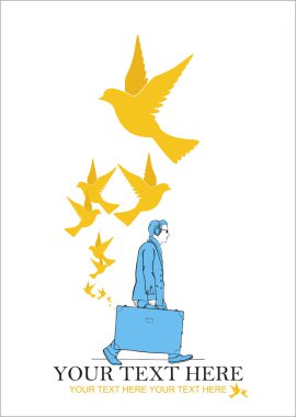 Erkekler seyahat çantası ve kuşlar tasarlamak vektör çizim