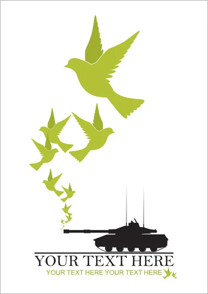 Абстрактная векторная иллюстрация с танком и птицами. Место для текста . — стоковый вектор