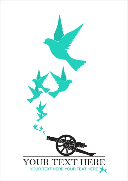 Abstraktní vektorová ilustrace s starověké dělostřelecká zbraň a ptáci. — Stockový vektor