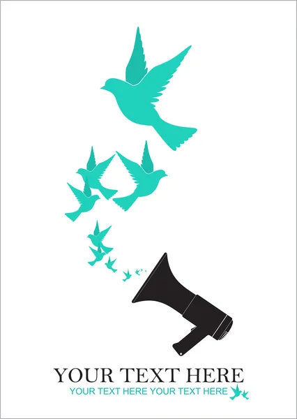 Abstract vector illustration of megaphone and birds — Stock Vector