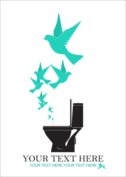 Abstrakte Vektorillustration von Toilettenschüssel und Vögeln. — Stockvektor