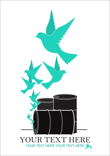 Abstract vector illustration of barrels and birds. — 图库矢量图片