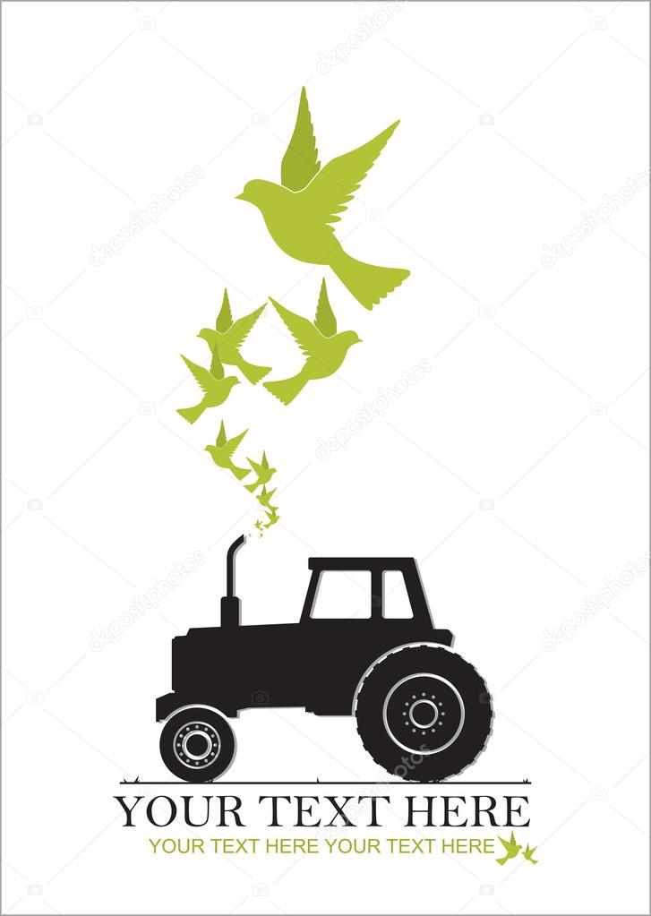 Abstract vector illustration of tractor and birds.