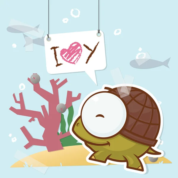 Cute collage from paper with funny turtle. Vector illustration. — Stock Vector
