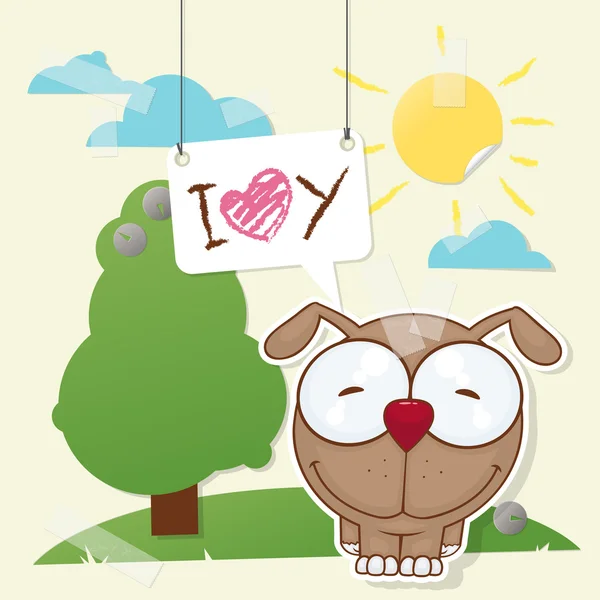 Cute collage from paper with funny dog. Vector illustration. — Stock Vector