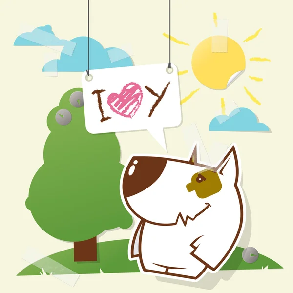 Colagem bonito de papel com cachorrinho engraçado. Ilustração vetorial . — Vetor de Stock