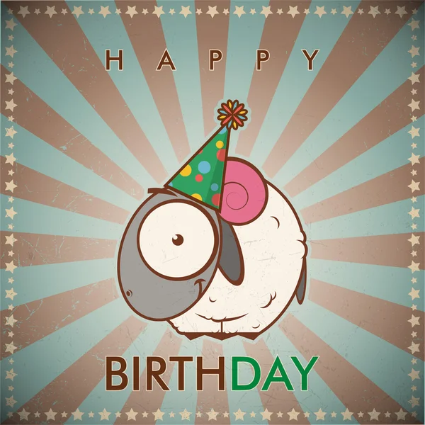 Boldog születésnapot üdvözlés kártya-val vicces rajzfilm juh. — Stock Vector