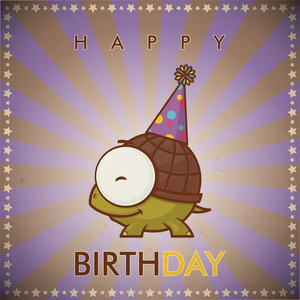 Joyeux anniversaire carte de voeux avec drôle de tortue de dessin animé . — Image vectorielle