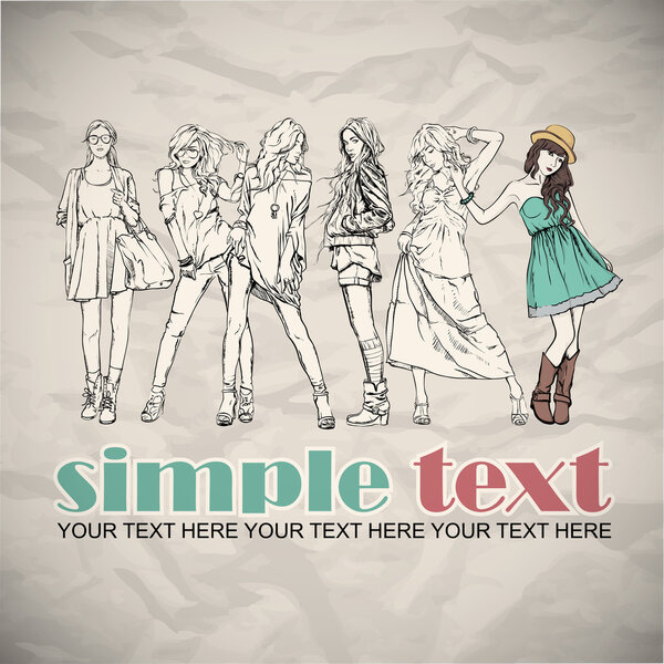 Красивый плакат с модницами. Векторная иллюстрация
.