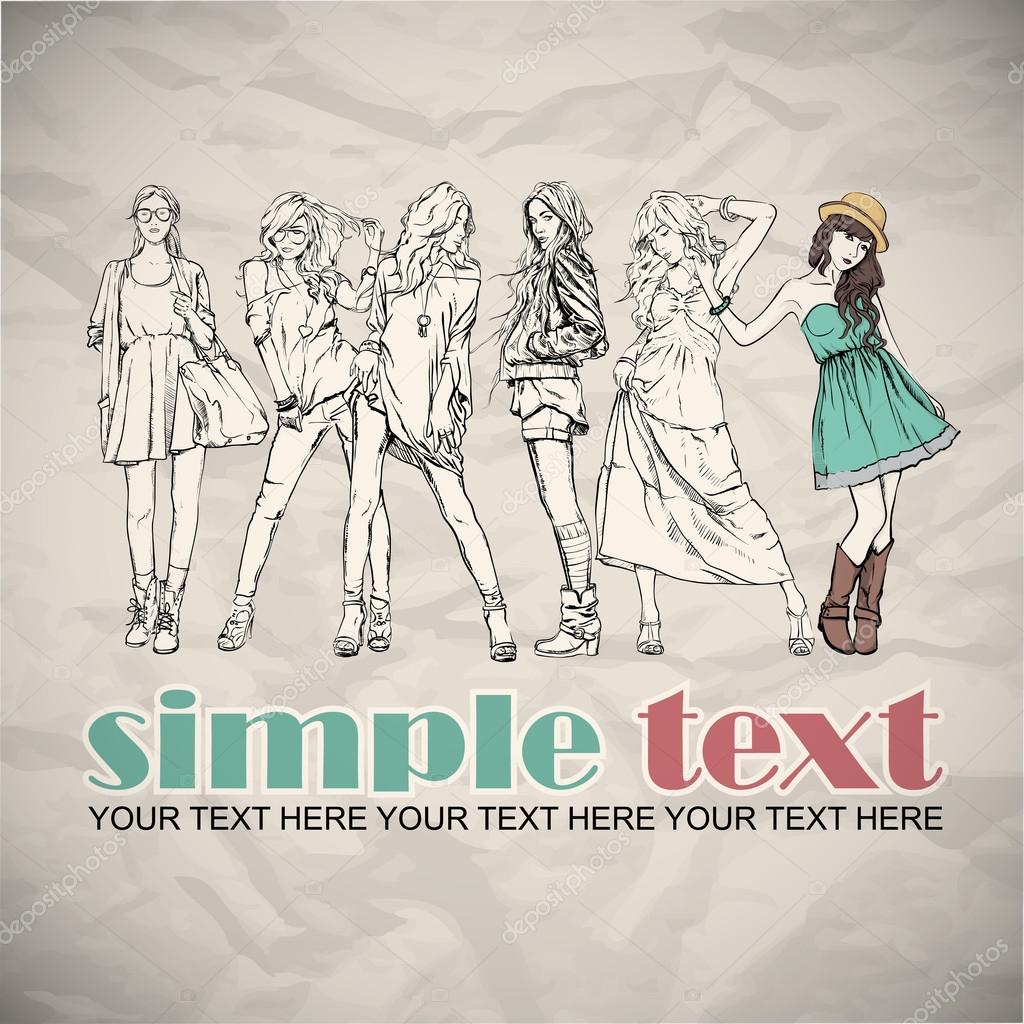 Beautiful poster with fashion girls. Vector illustration.