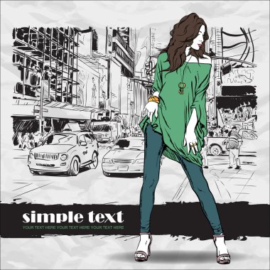 şirin moda kız sokak arka plan üzerinde