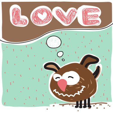 metin ve komik karikatür köpek karakteri ile vektör çizim.