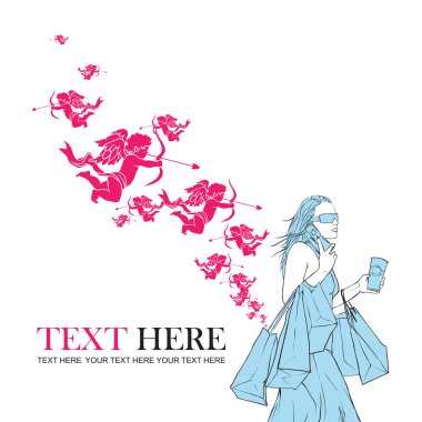 Kız alışveriş torbaları ve cupids