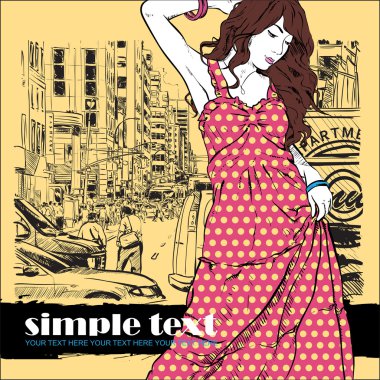 şirin moda kız sokak arka plan üzerinde