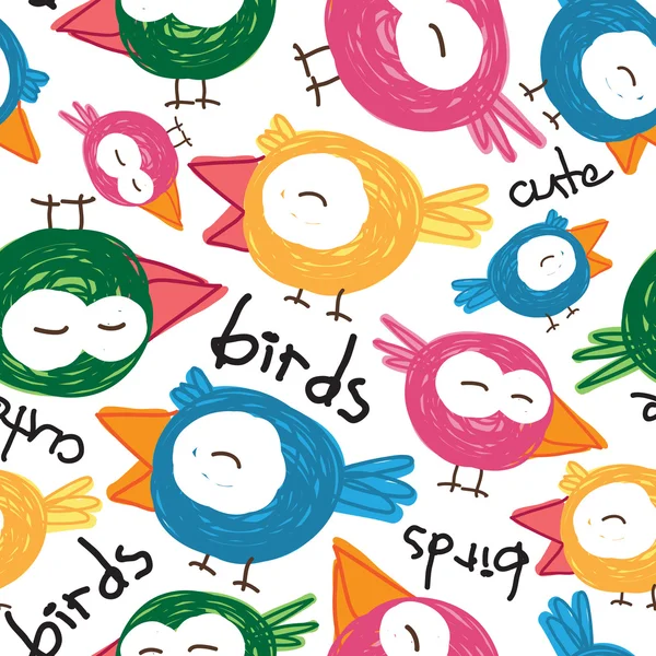 Textura sem costura com pássaros engraçados no estilo esboço — Vetor de Stock