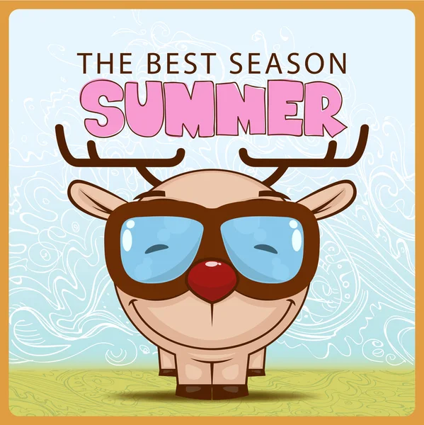 Summer vector card with funny cartoon deer. — Stock Vector