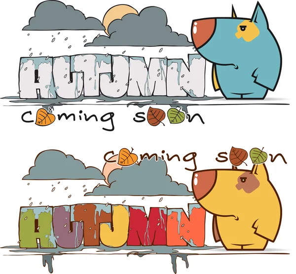 Herbstliche Vektorkarte mit lustigem Cartoon-Doggy und Text. — Stockvektor