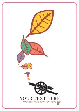 Antik topçu tüfeği ve yapraklar