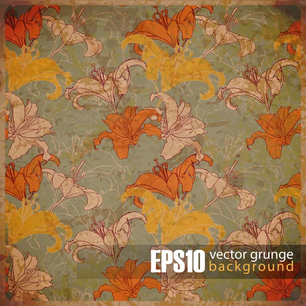 Vintage arranhado fundo floral — Vetor de Stock