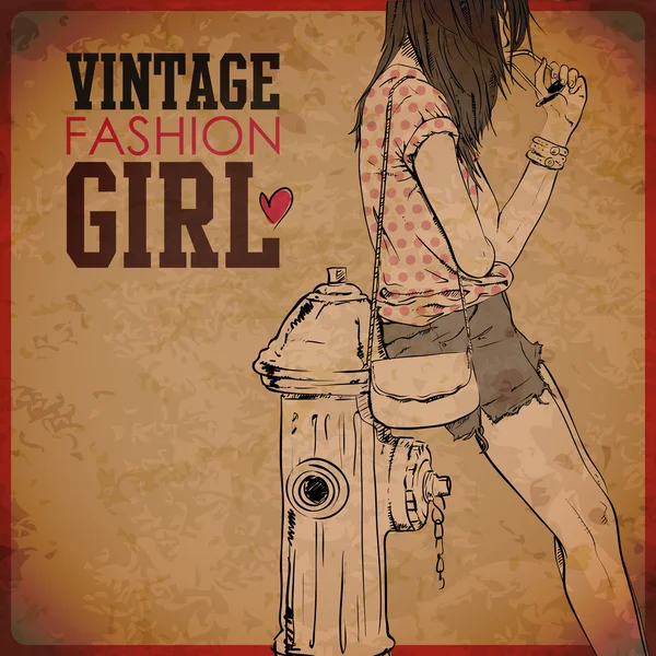 Sexy zomer meisje in schets-stijl op een grunge achtergrond. vectorillustratie — Stockvector