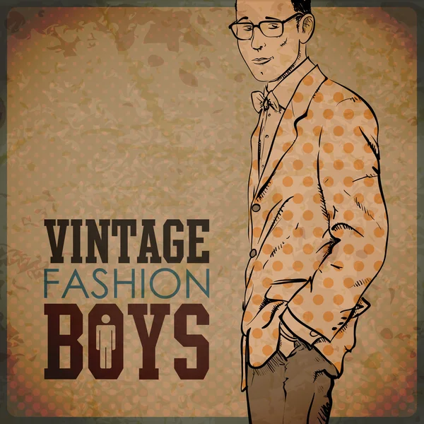 Vintage sfondo con tizio alla moda — Vettoriale Stock