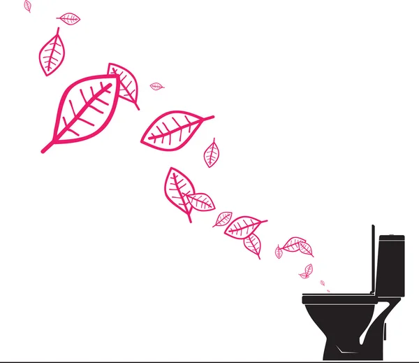 Cuvette de toilette et feuilles — Image vectorielle